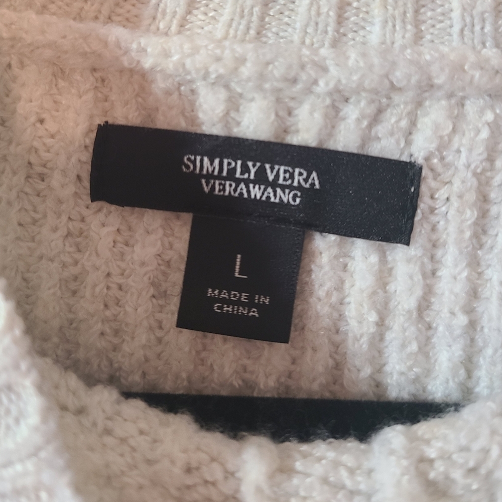 Simply Vera Vera Wang Cable Knit Mockneck Sweater White Gray Size L - Picture 2 of 6